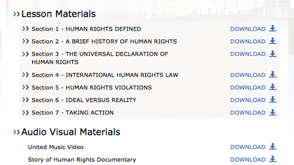 
    Todos los videos, folletos y materiales educativos de Unidos por los Derechos Humanos están disponibles para descargarlos desde la aplicación, así como en línea con las lecciones en sí, listos para la visualización inmediata.
    